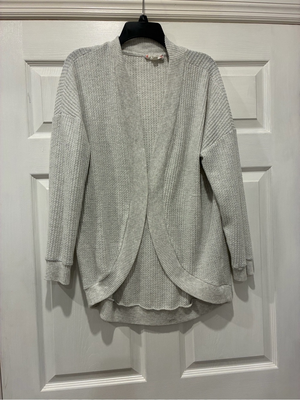 Pink Rose Open-Front Chunky Knit Cardigan - Light Gray